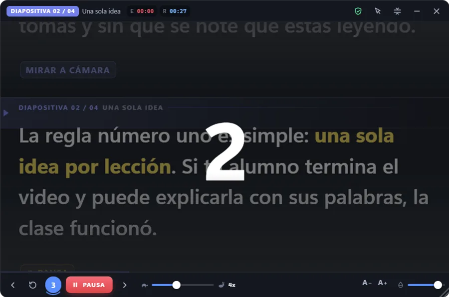 Cuenta atrás 3, 2, 1 en el teleprompter